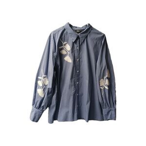 G By Giuliana Black Label XL Vertical Stripe Blue White Beaded Floral